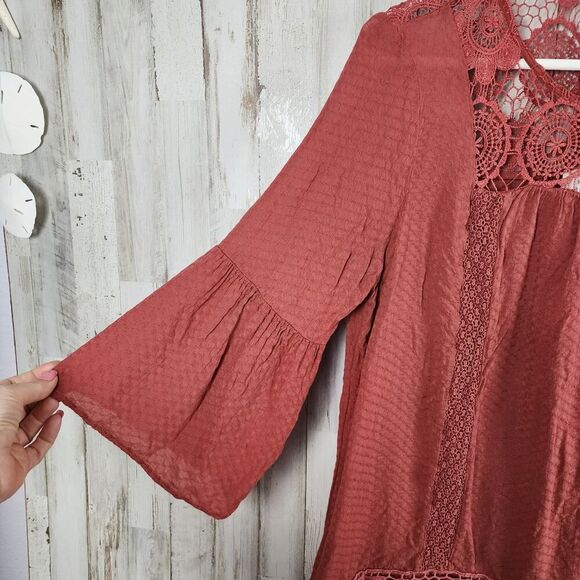 Knox Rose Lace Bell Sleeve Tunic Top Rustic Size Medium - Picture 5 of 9